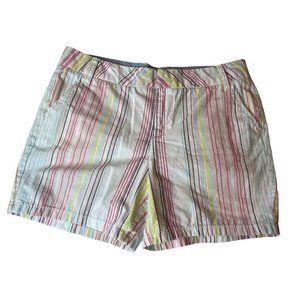 Andrew Marc Womens Striped Chino Shorts Mid Rise 100% Cotton Pink White Size 4